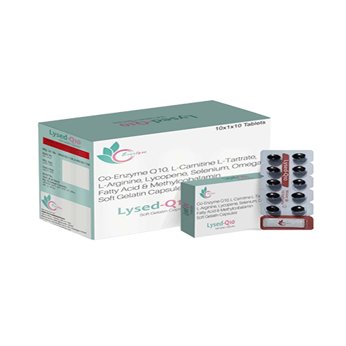 Lysed-Q10 | Softgel capsules Ubidecarenone (Co-Enzyme Q10 10mg), L-Carnitine 500mg, L- Arginine 100mg, Lycopene 4000mcg, Selenium100mcg, Omega 3 Fatty Acid 150mcg & Methylcobalamin 1500mcg | by Getway healthcare